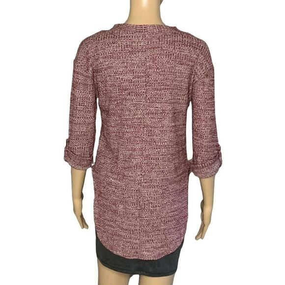 No Boundaries Top Women Small Purple White Button Front V Neck Roll Tab Stretch - Picture 2 of 10